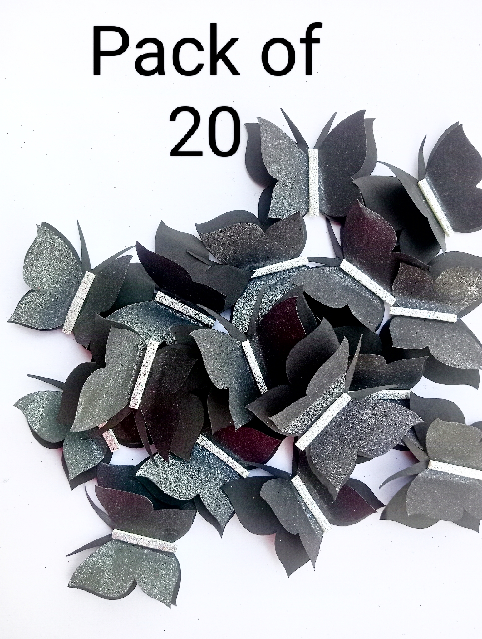 3D Black Handmade Paper Butterflies with Glitter Detail (Pack of 20) - Crafty Vibe Store)