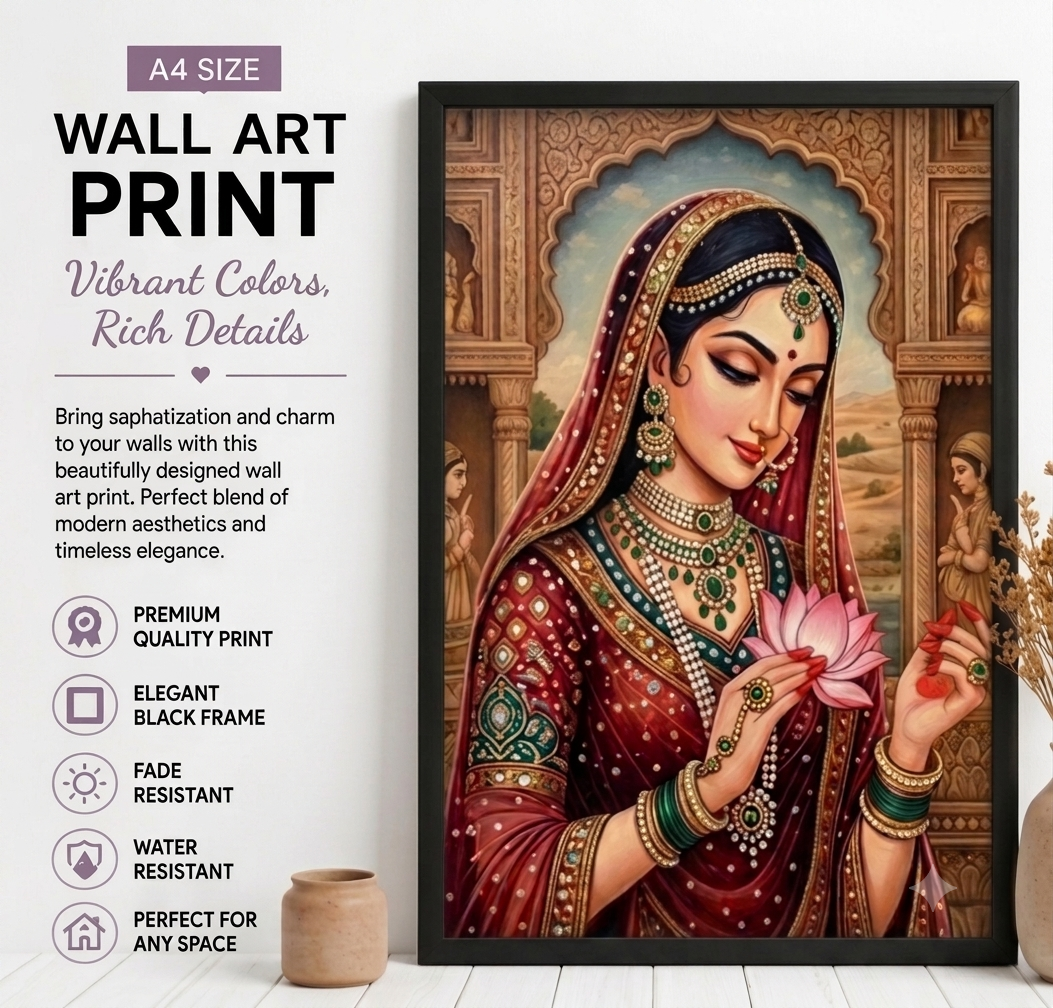 Traditional Indian Woman Wall Art with Black Frame
