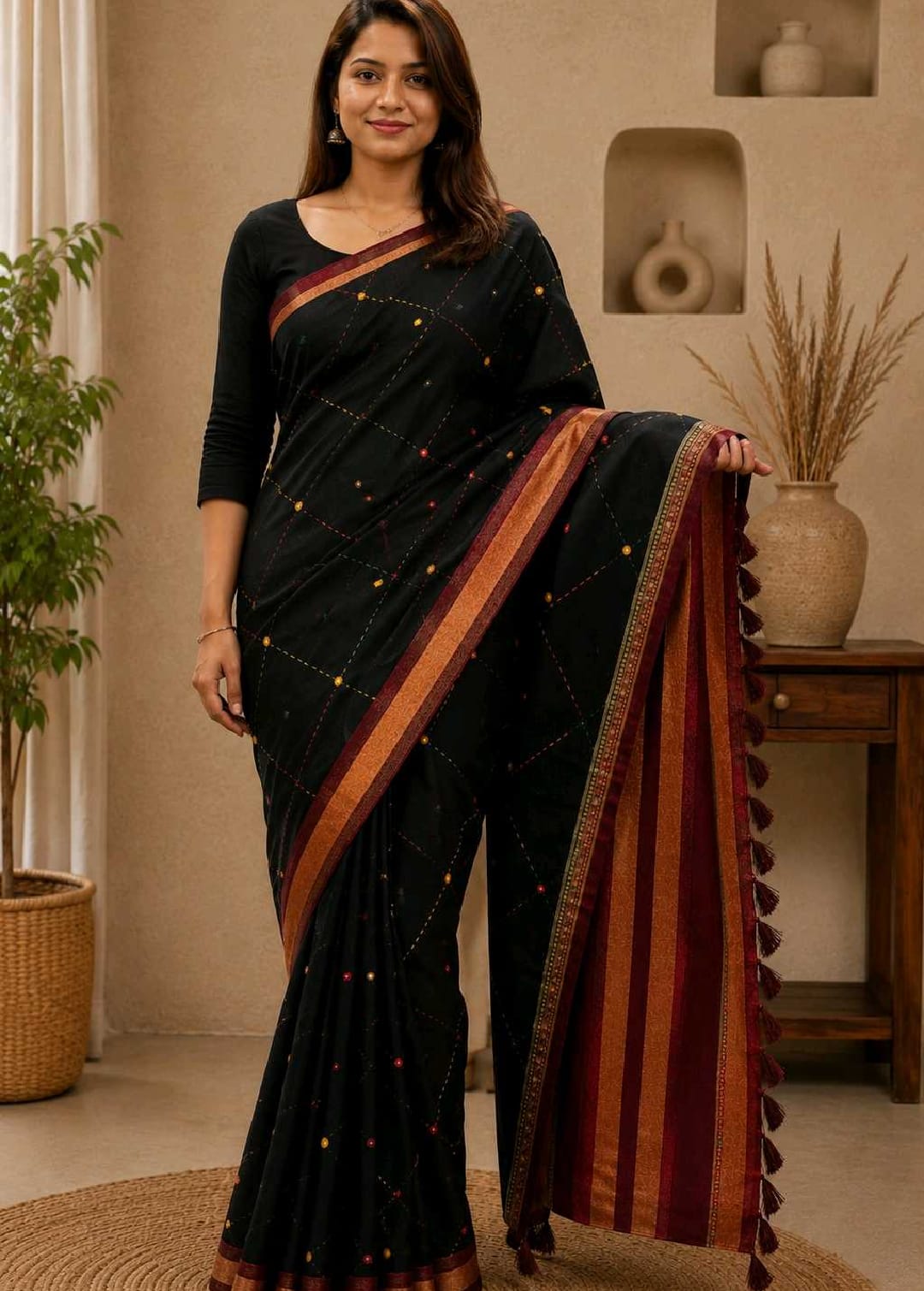 Mal Cotton Black Saree