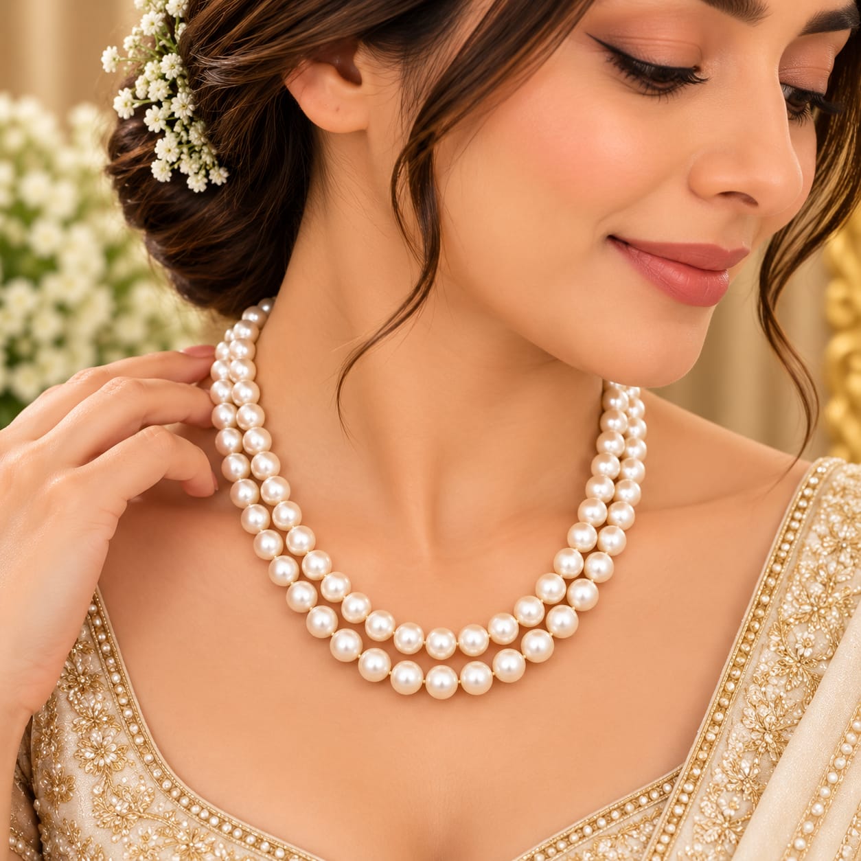 White Double-Strand Pearl Necklace