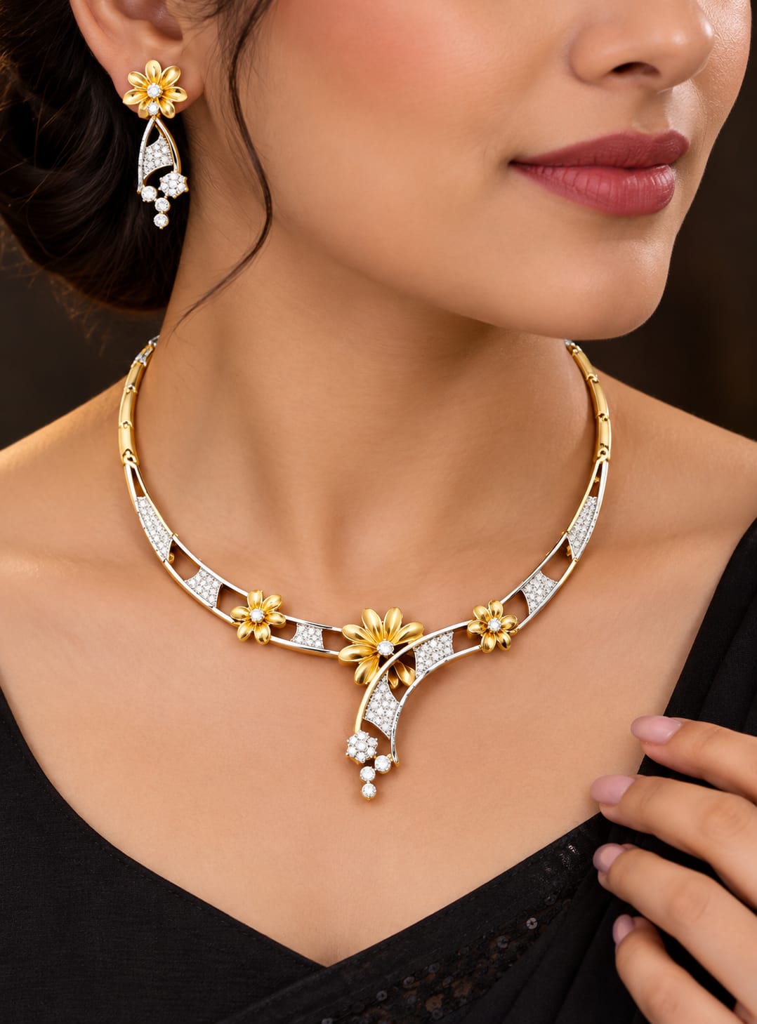 Gold polish AD necklace set
