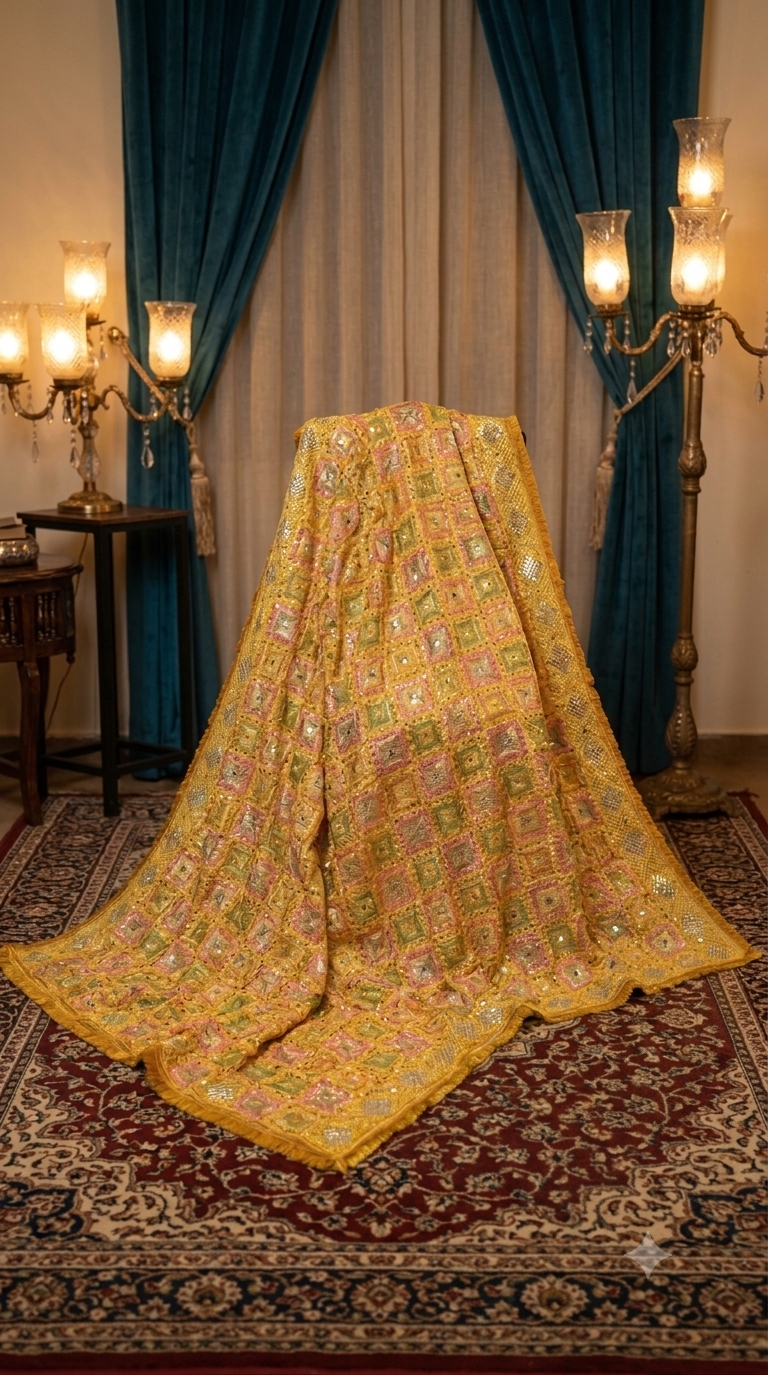 Yellow Punjabi Phulkari Dupatta